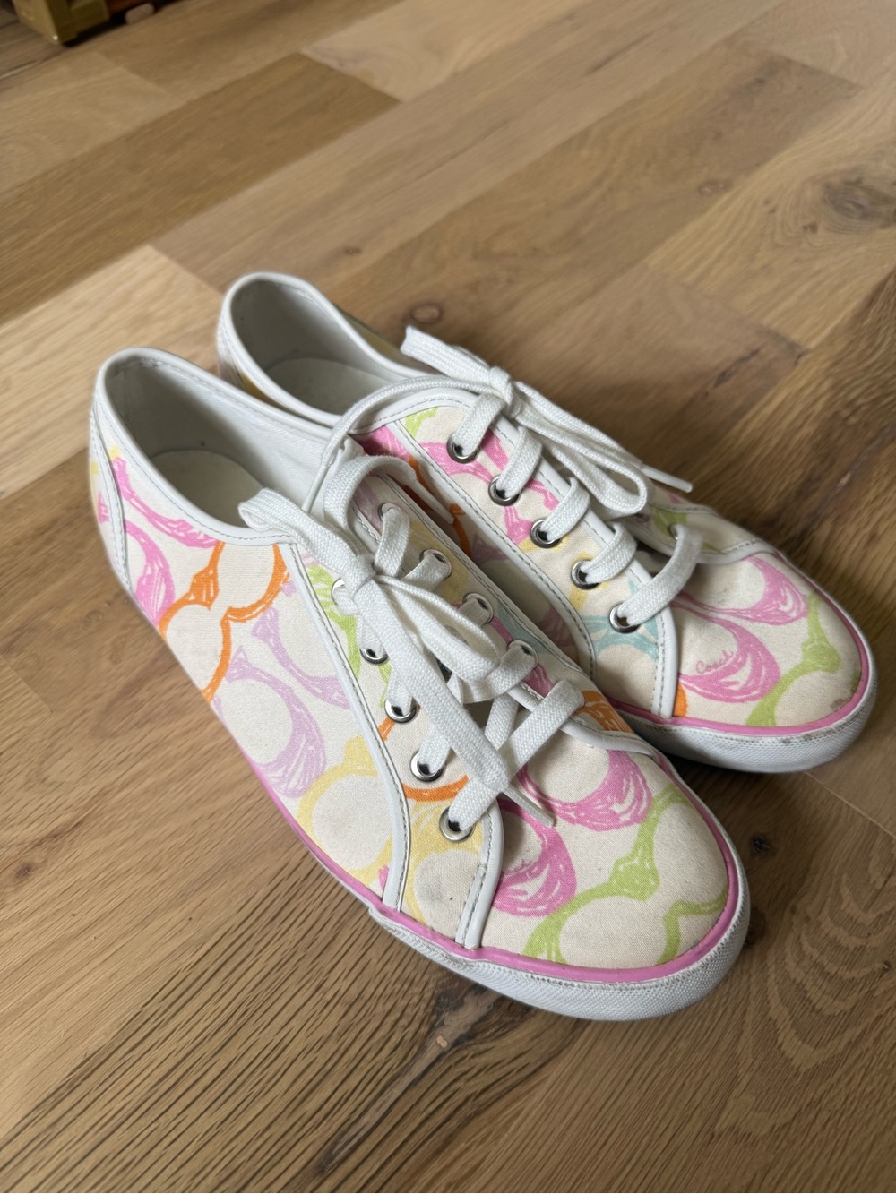 Colorful Coach Canvas Sneakers - Pastel Pink, Orange & Green. Size 8.5
